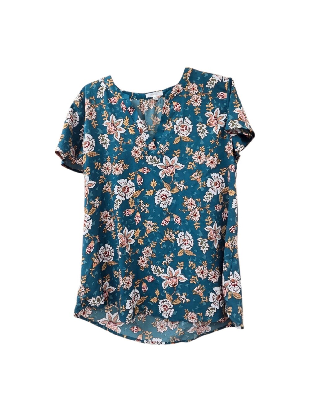 Dark green floral botanical shortsleeve blouse maurices